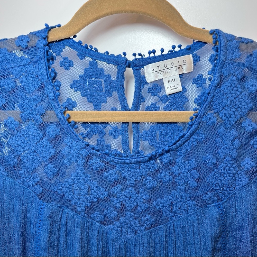 STUDIO PETITE JPR Blue Lace Gauze Tank PXL Layered Hem Boho Coastal - Picture 9 of 17